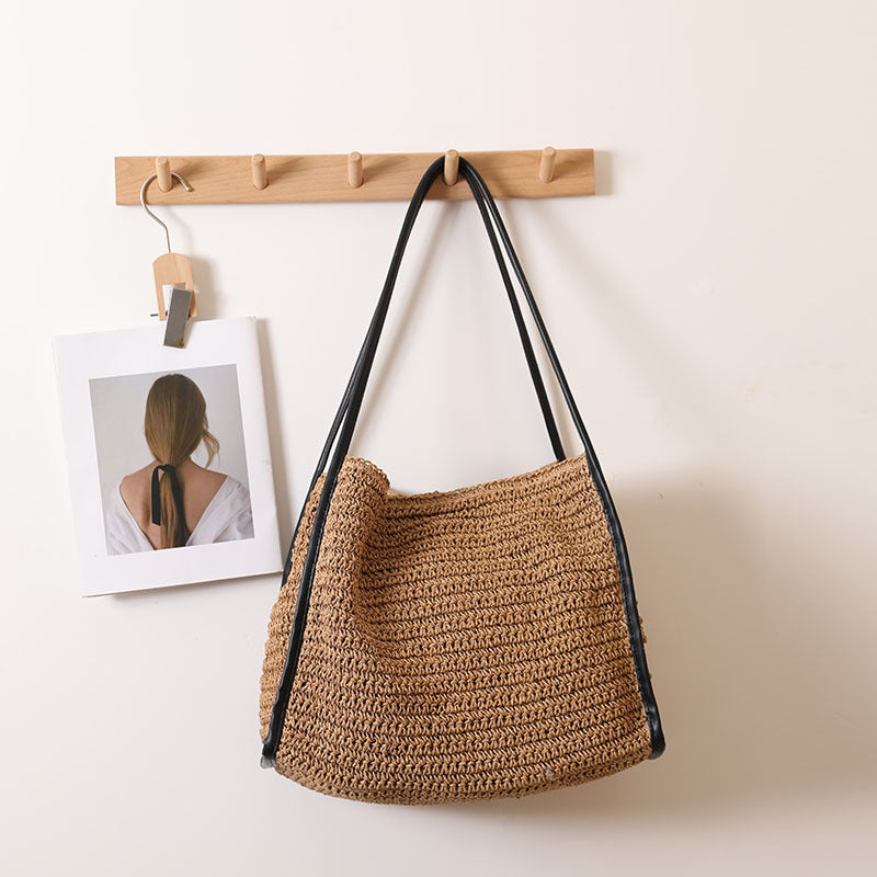 Damen praktische Handtasche aus geflochtenem Naturmaterial mit komfortablem Schulterriemen Brehn