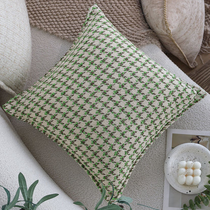 Quadratischer dekorativer Kissenbezug im feinen Hahnentritt‑Jacquard aus nachhaltigem Baumwoll‑Leinenmix Brehn