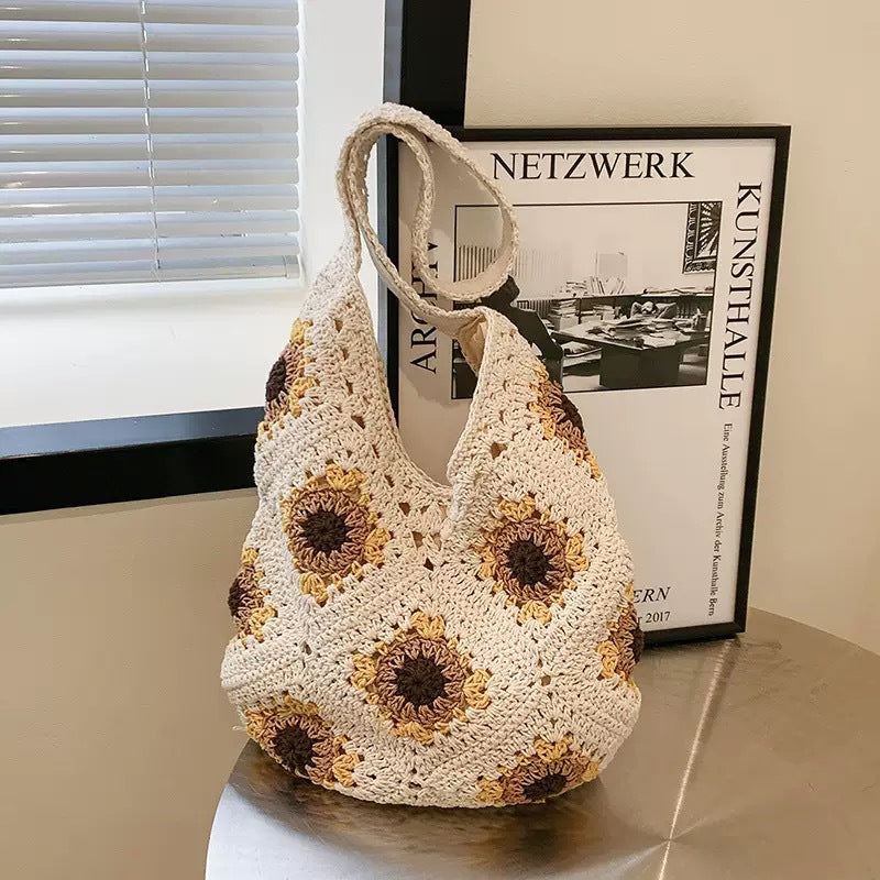 Makramee Shopper mit Buntem Blumenmuster Brehn