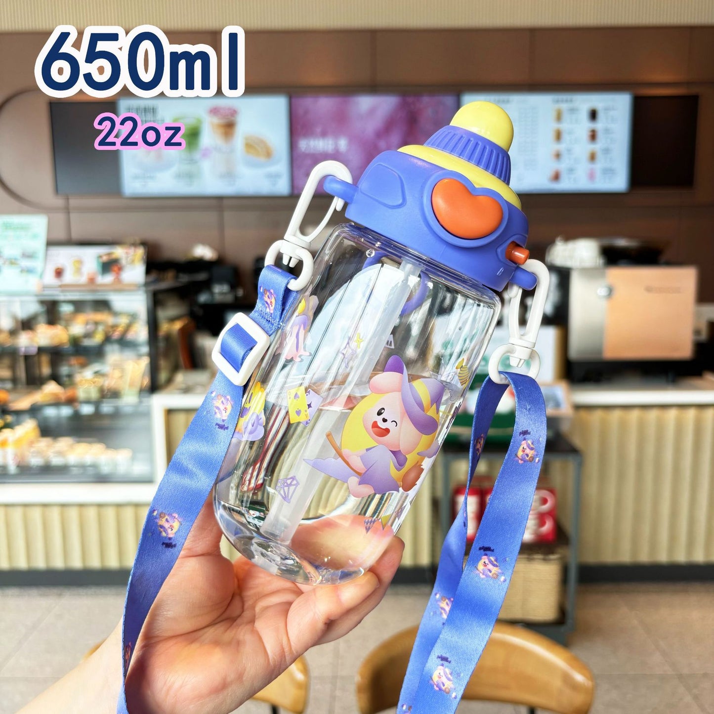 Damen transparente Trinkflasche mit ergonomischem Tragegriff und integriertem Strohhalm Brehn