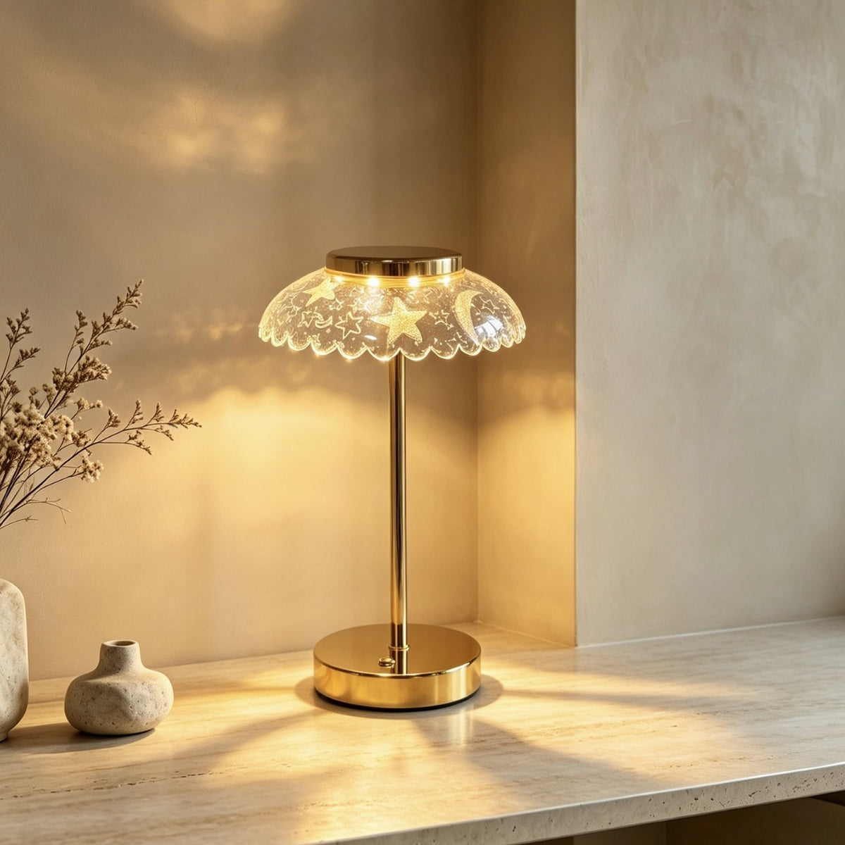 Künstlerische Glastischlampe