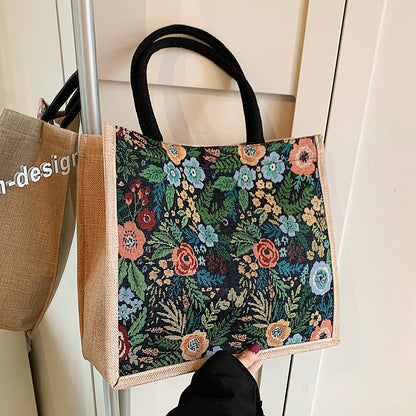 Blumengestickte Canvas Tragetasche
