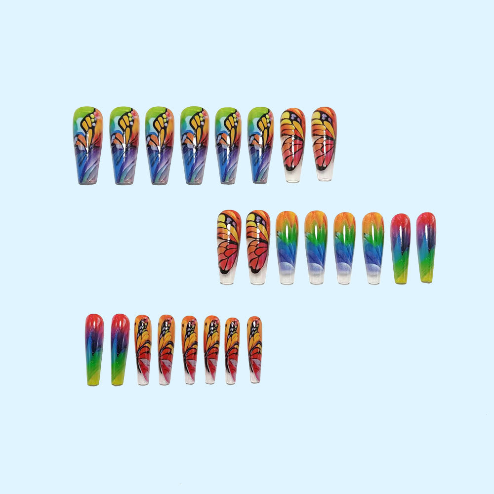 Kunstnägel mit Buntem Schmetterlingsdesign und Holografischen Akzenten Brehn