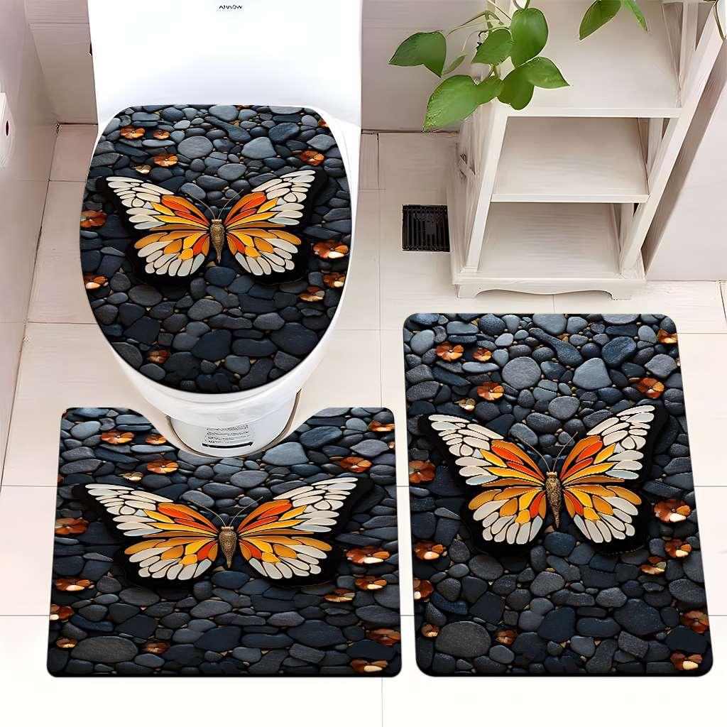 Dekorative Stein und Schmetterling Badezimmermatte Set Brehn