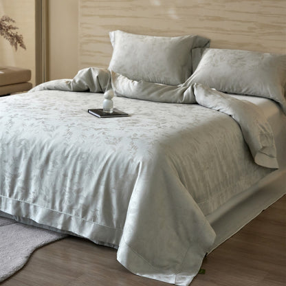 Luxus Jacquard Blattmuster Sateen Bettwäsche-Set mit verdezippertem Reißverschluss