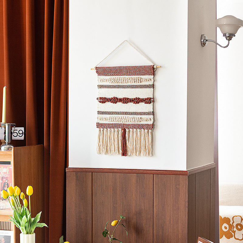 Gewebter Boho-Wandbehang mit Makramee-Fransen und handgearbeitetem Strukturrelief Brehn