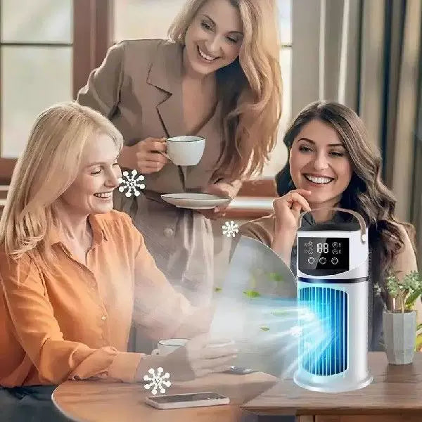 Unisex Einheitsgröße wiederaufladbarer Turm Klimaf ventilator mit Touch-LED-Steuerung integriertem befeuchtenden Reservoir und Leder-Tragegriff Brehn