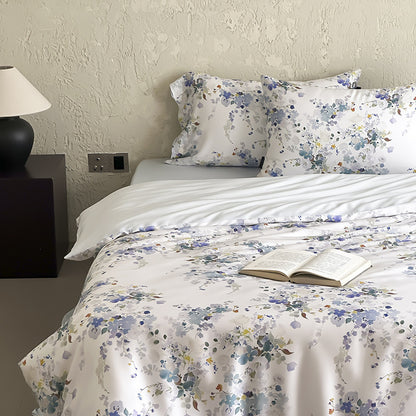 Luxuriöses Satin-Bettwäsche-Set mit floralem Aquarellprint und seidig-glänzendem Finish