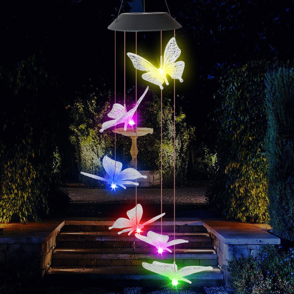 Solarbetriebene hängende Kolibri-LED-Windglocke mit farbwechselnden RGB-Acrylvögeln und wetterfestem Oberteil Brehn