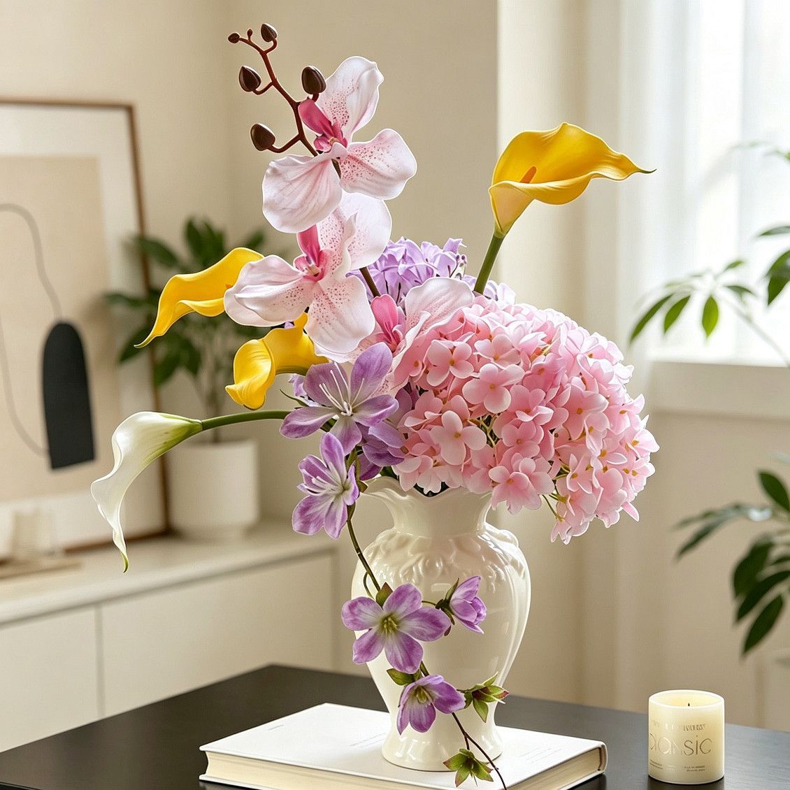 Elegante gemischte Blumenarrangements für schöne Innenräume