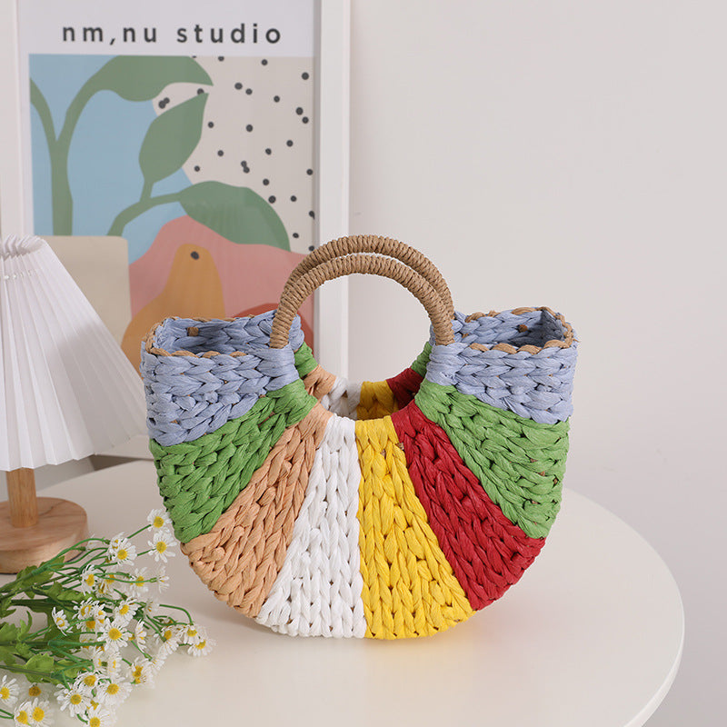 Damen Handgefertigte Basttasche mit buntem Design Brehn