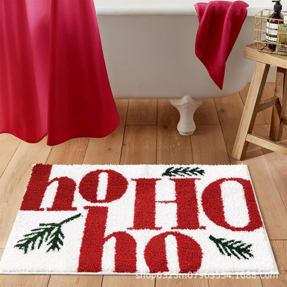 Urlaub Tufted Chenille Badmatte mit rutschfester Rückseite und 'HO HO HO' Santa-Motiv