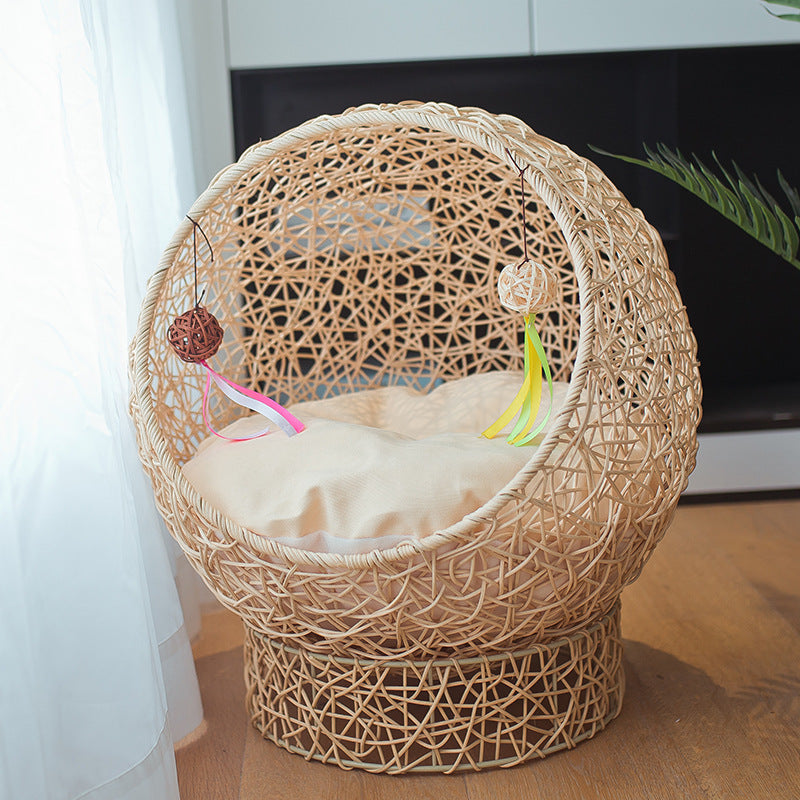 Runder Katzenkorb Aus Rattan Brehn