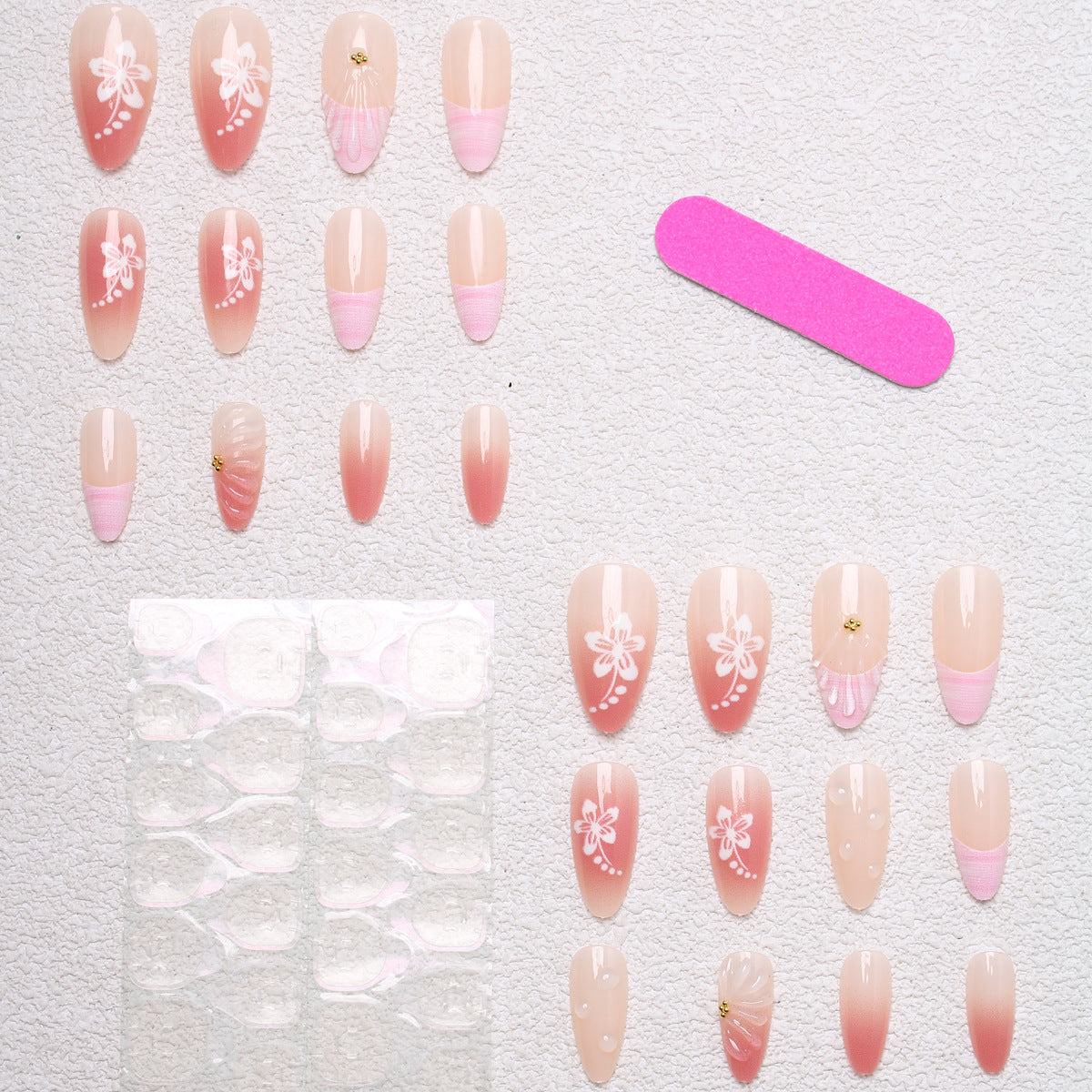 Kunstnagel-Set mit floralen Motiven und 3D-Verzierungen Brehn
