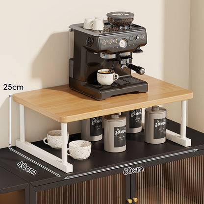 Zwei-Ebenen-Thekenkaffee-Station-Regalaufsatz mit Walnuß-Top und Metallrahmen