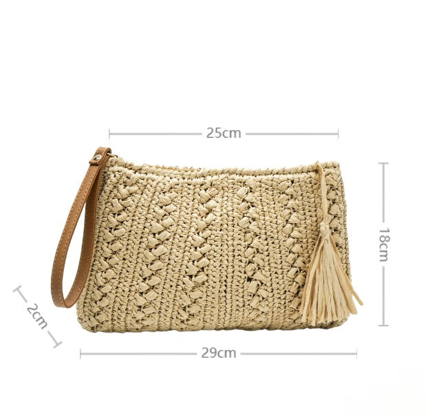 Handtasche Aus Geflochtenem Naturmaterial mit Quaste Brehn