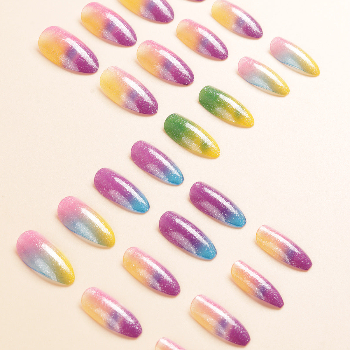 Bunte Ombre Glitzer Press-On Nägel Brehn