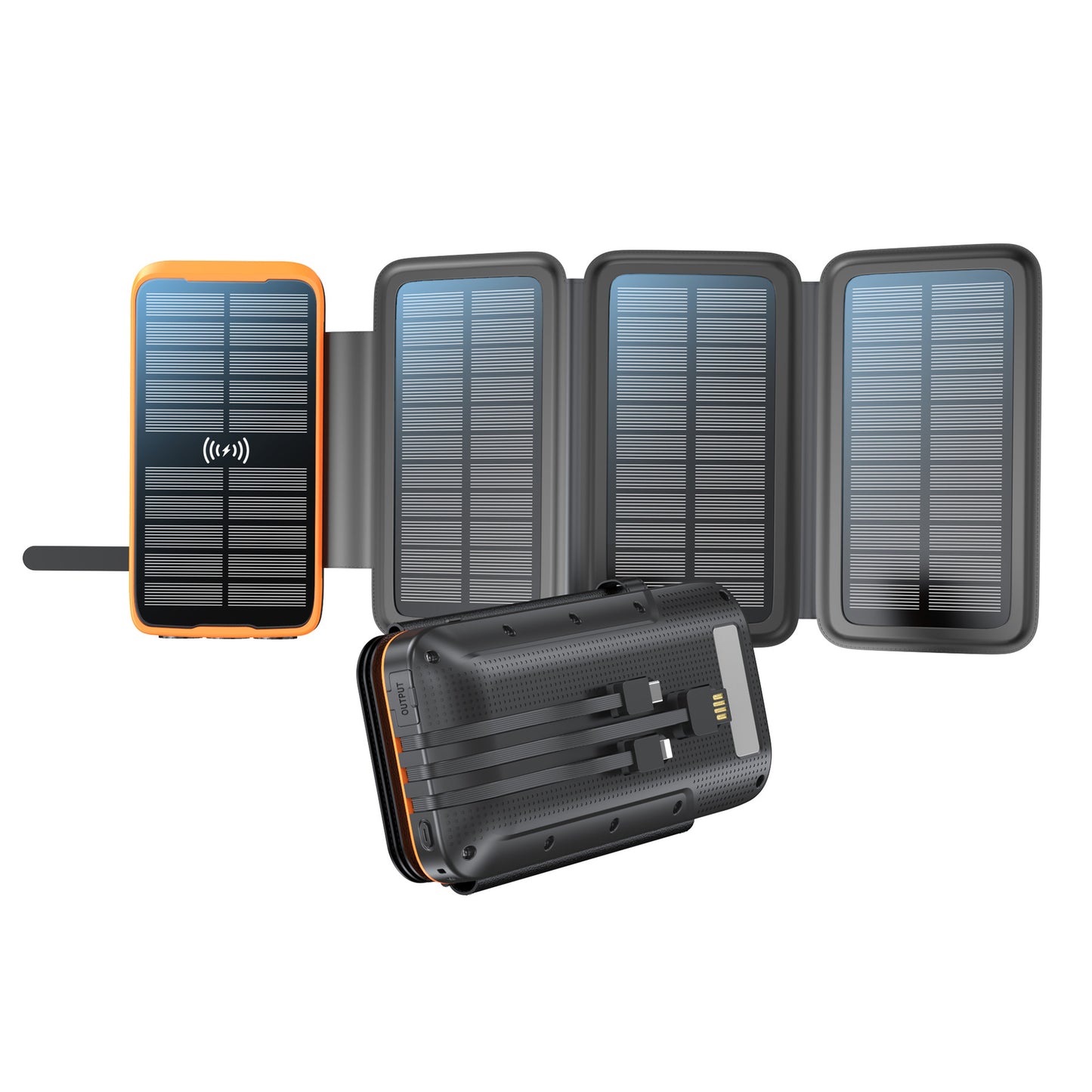 Tragbare Solar-Powerbank mit Wireless Charging und Led-Lampe Brehn