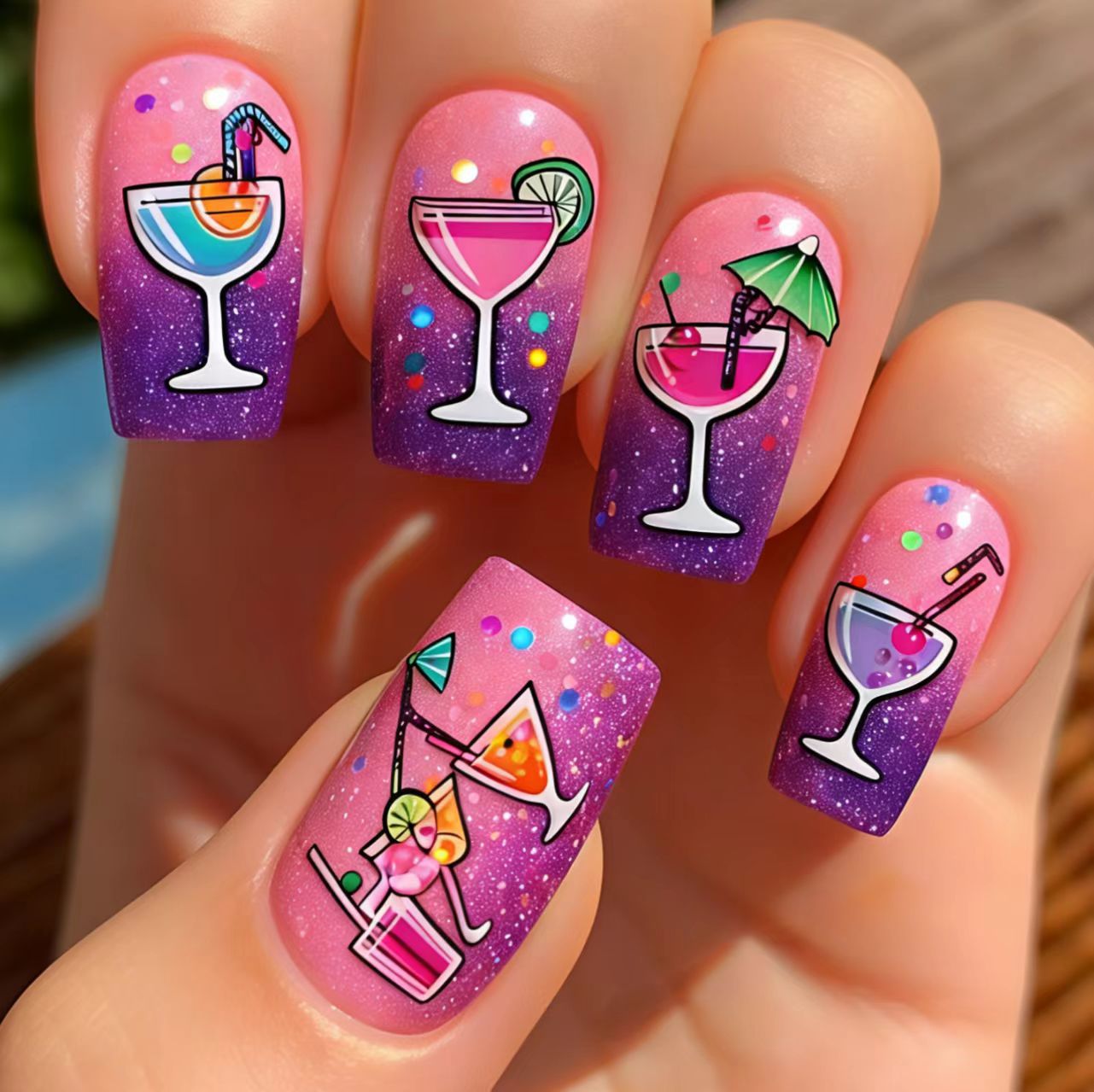 Kreative Kunstnägel mit Fröhlichem Cocktail-Motiv Brehn