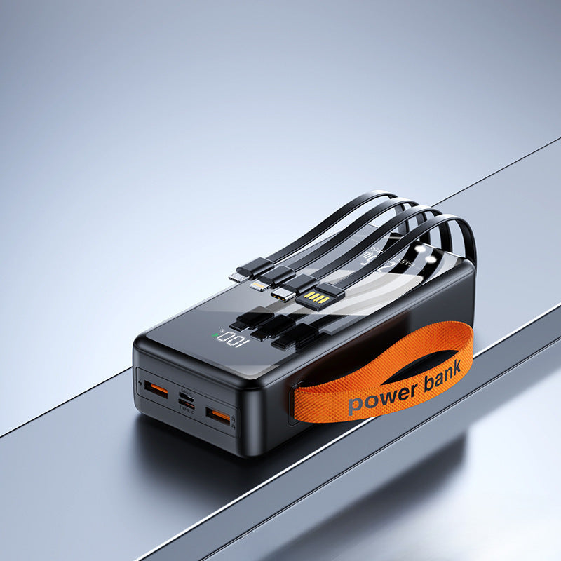 Multifunktionale Powerbank mit integrierten Ladekabeln und digitaler Anzeige Brehn