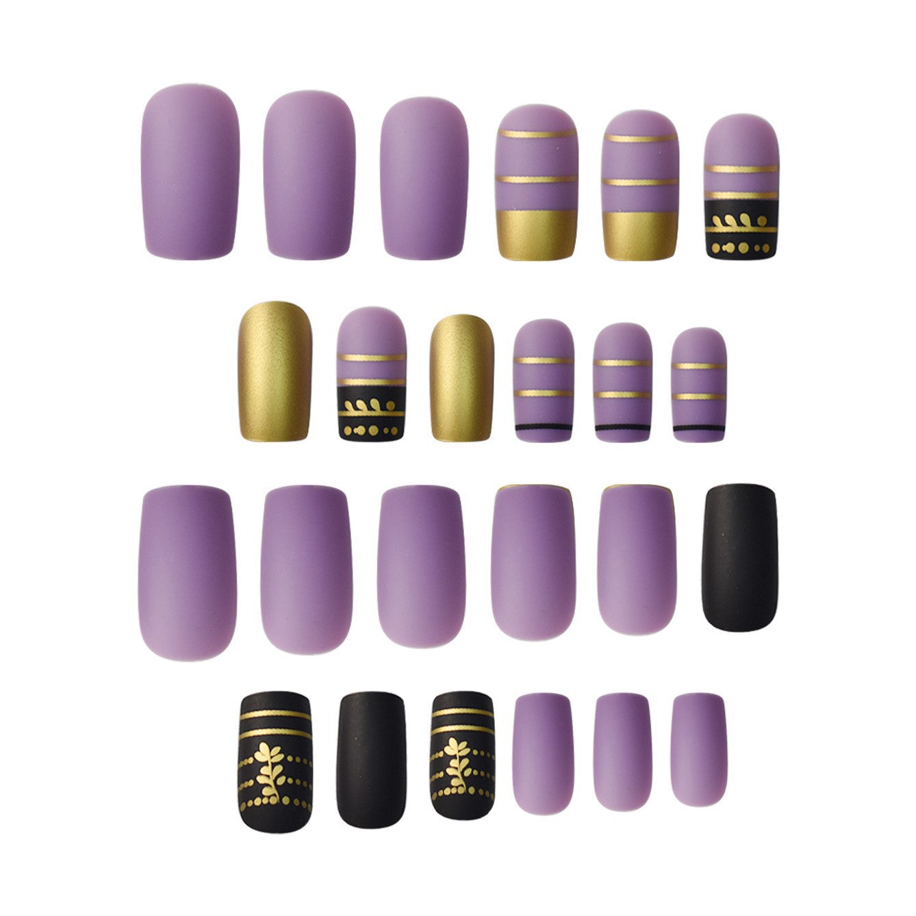 Trendige Press-On Nagelkunst mit dekorativen Goldakzenten Brehn
