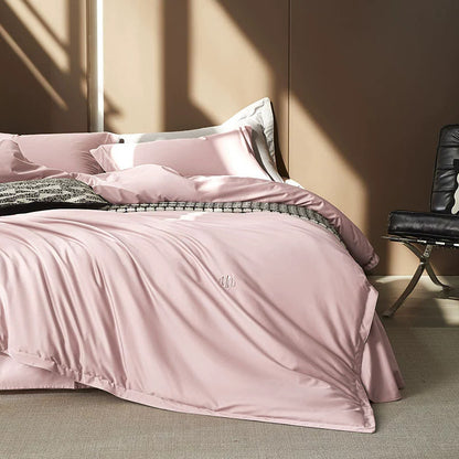 Seidiges Satin Bettbezugset mit Kontrastpaspel und tiefem Rock
