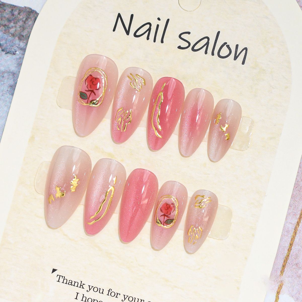 Künstlerisches Press-On-Nagelset mit Kirschblütenmuster Brehn