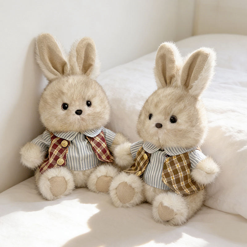 Plüsch Sitzender Hase Comforter Spielzeug mit Ultra-Weichem Kunstfell, Besticktem Gesicht und Strickschal Brehn