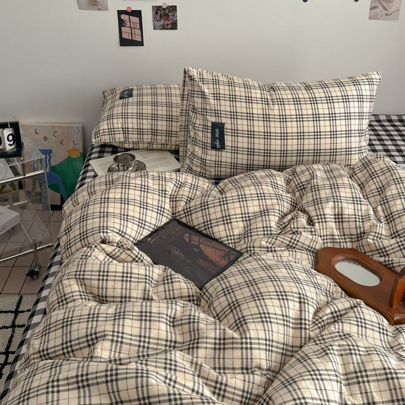 Premium Plaid Baumwoll Bettwäsche Set