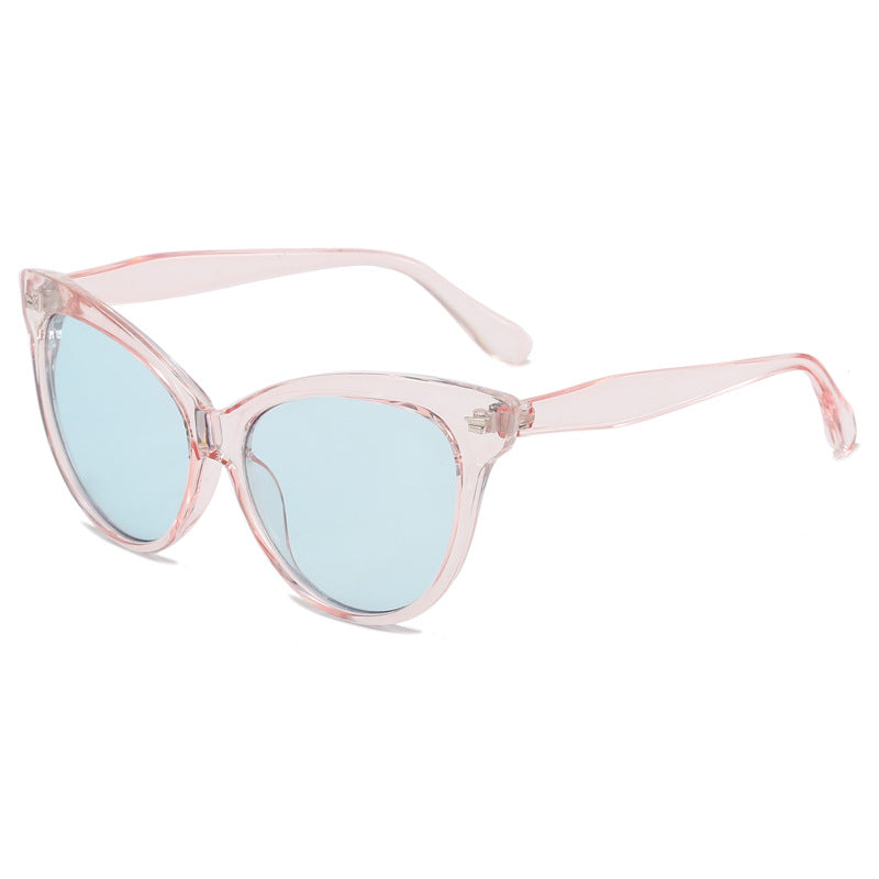 Damen modische Cat-Eye Sonnenbrille mit transparentem Rahmen und blauen Gläsern Brehn