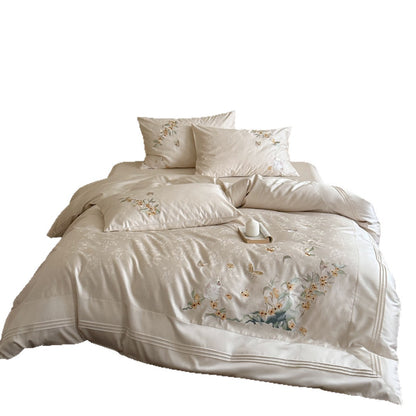 Besticktes florales Satin-Effekt Bettbezug-Set mit Jacquard-Motiv