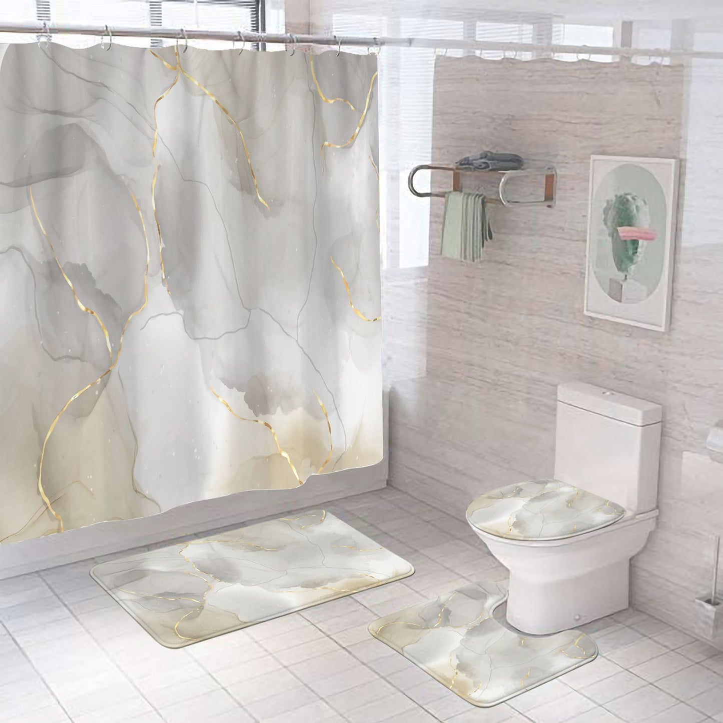 Elegantes Marmor-Muster Badezimmermatten-Set Brehn