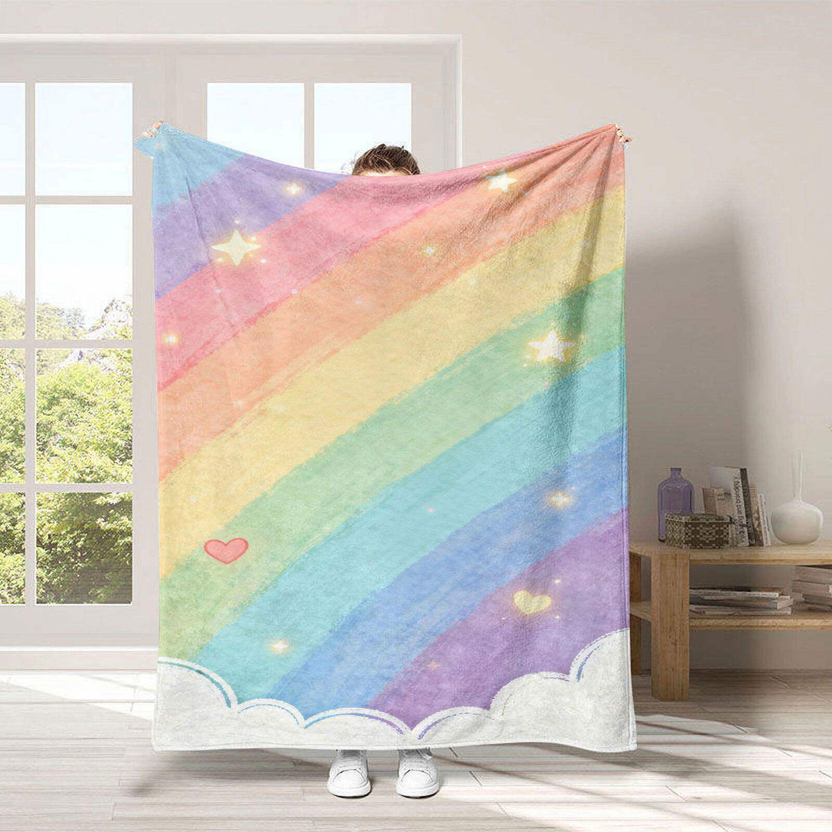 Gemütliche Regenbogen-Thema Fleece-Wurfdecke