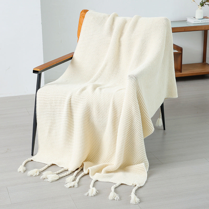 Damen Strickdecke mit dekorativen Quasten Brehn