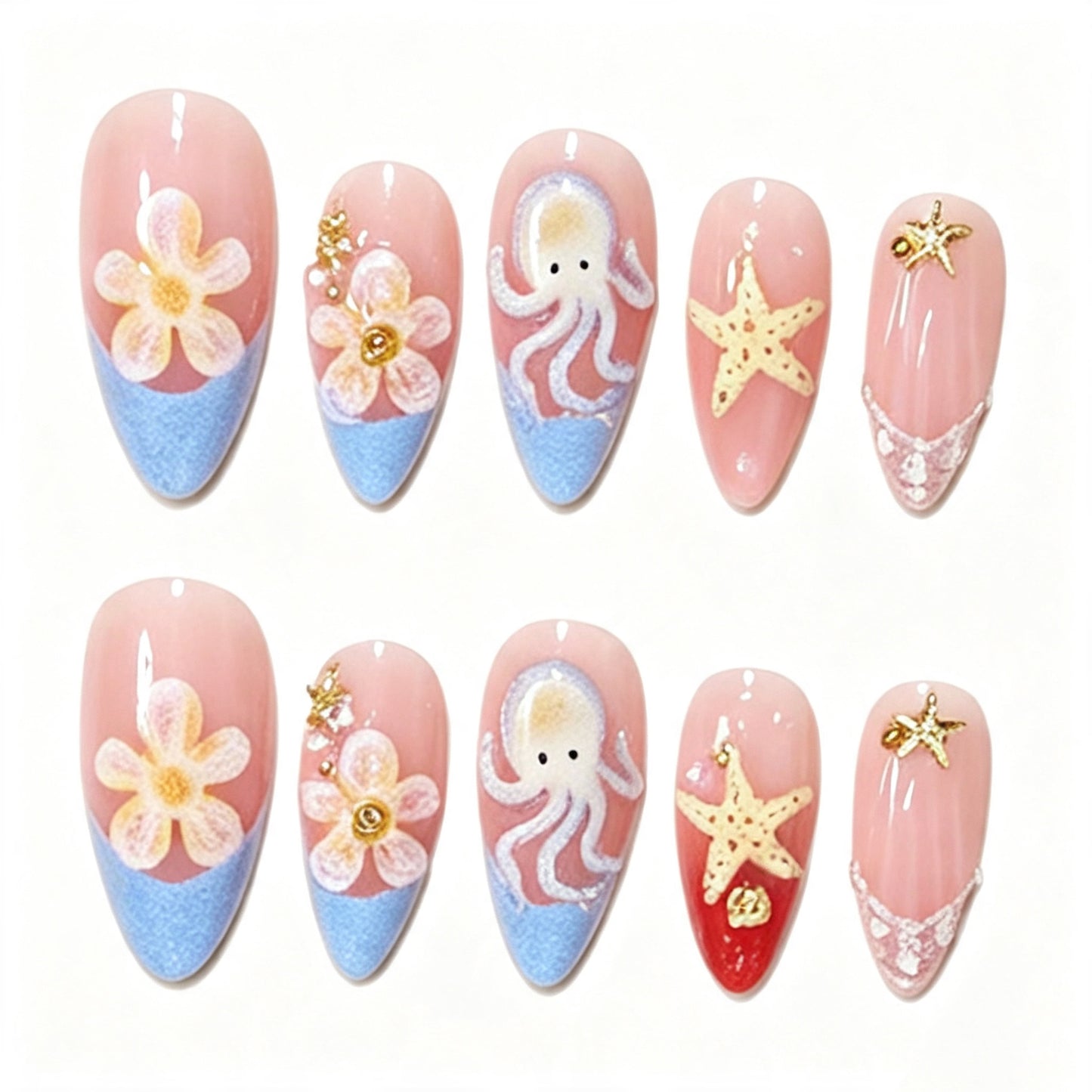 Ozean-inspiriertes Druck-Nagelkunstdesign Brehn