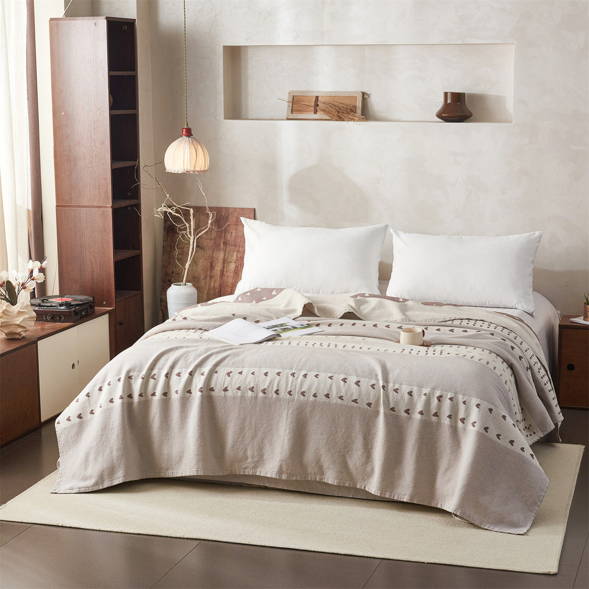 Wendbare Florale Jacquard Baumwolle Überwurf Decke Bettüberwurf