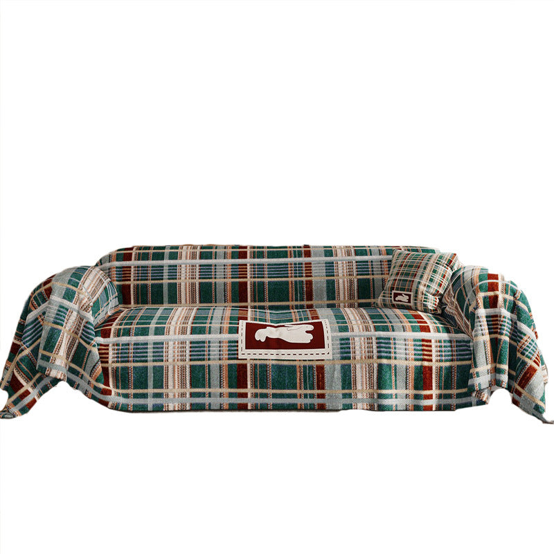 Brushed Microfiber Plaid Sofa Slipcover Throw with Bunny Appliqué and Removable Cushion Cover