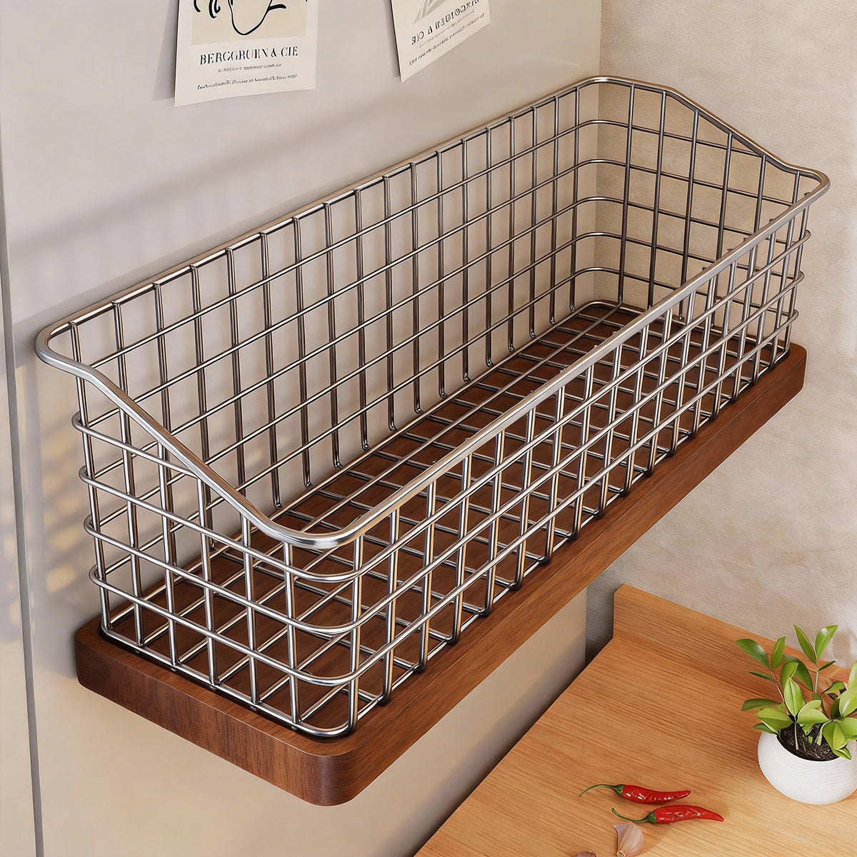 Wandmontierter Belüfteter Metallgitter Küchentrockenwarenkorb