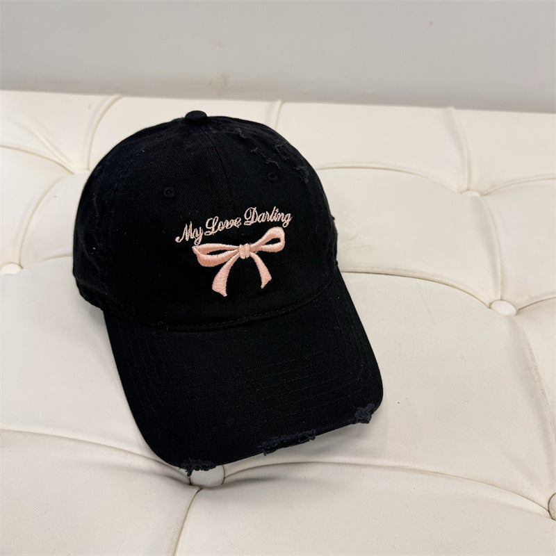 Damen Distressed Baumwoll-Baseballmütze mit Schleifenstickerei Brehn