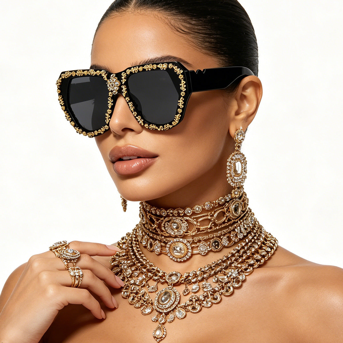 Damen modische Sonnenbrille mit opulentem Kristallrahmen Brehn