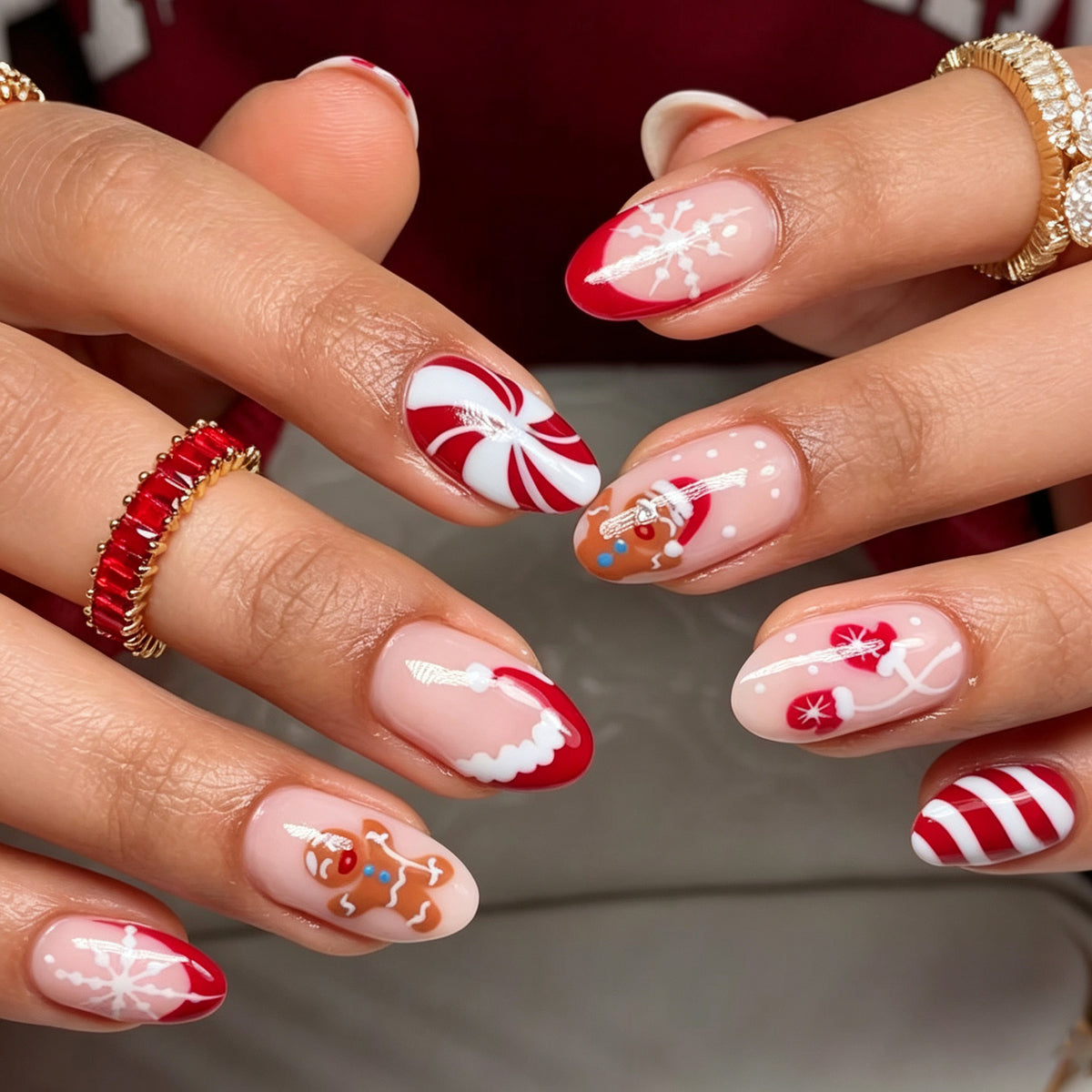Festliche Lebkuchen- und Feiertags-Press-On-Nagelkunst-Set Brehn