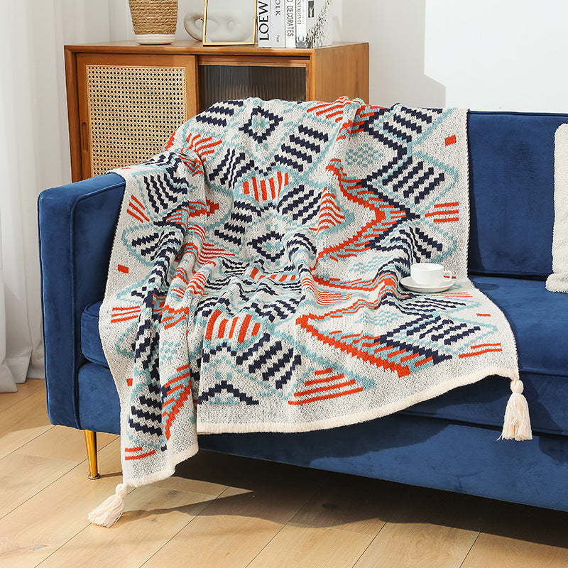 Damen Gemusterte Kuscheldecke mit Fransen und geometrischem Design Brehn