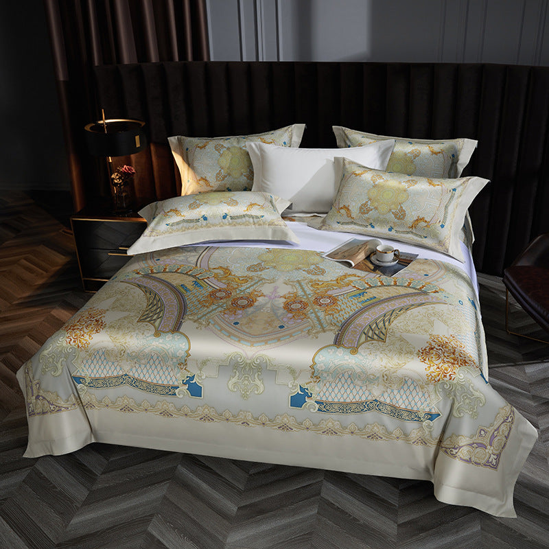 Satin-Feel Art Deco Bettbezug Set mit besticktem Motiv