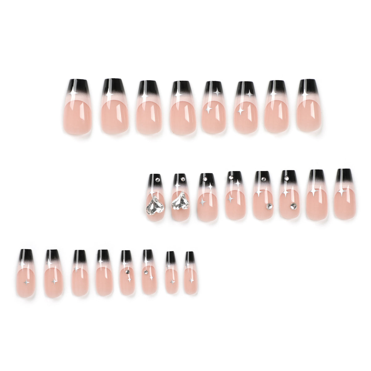 Künstliche Nagelverlängerungen mit elegantem Ombre-Design und Glitzerakzenten Brehn