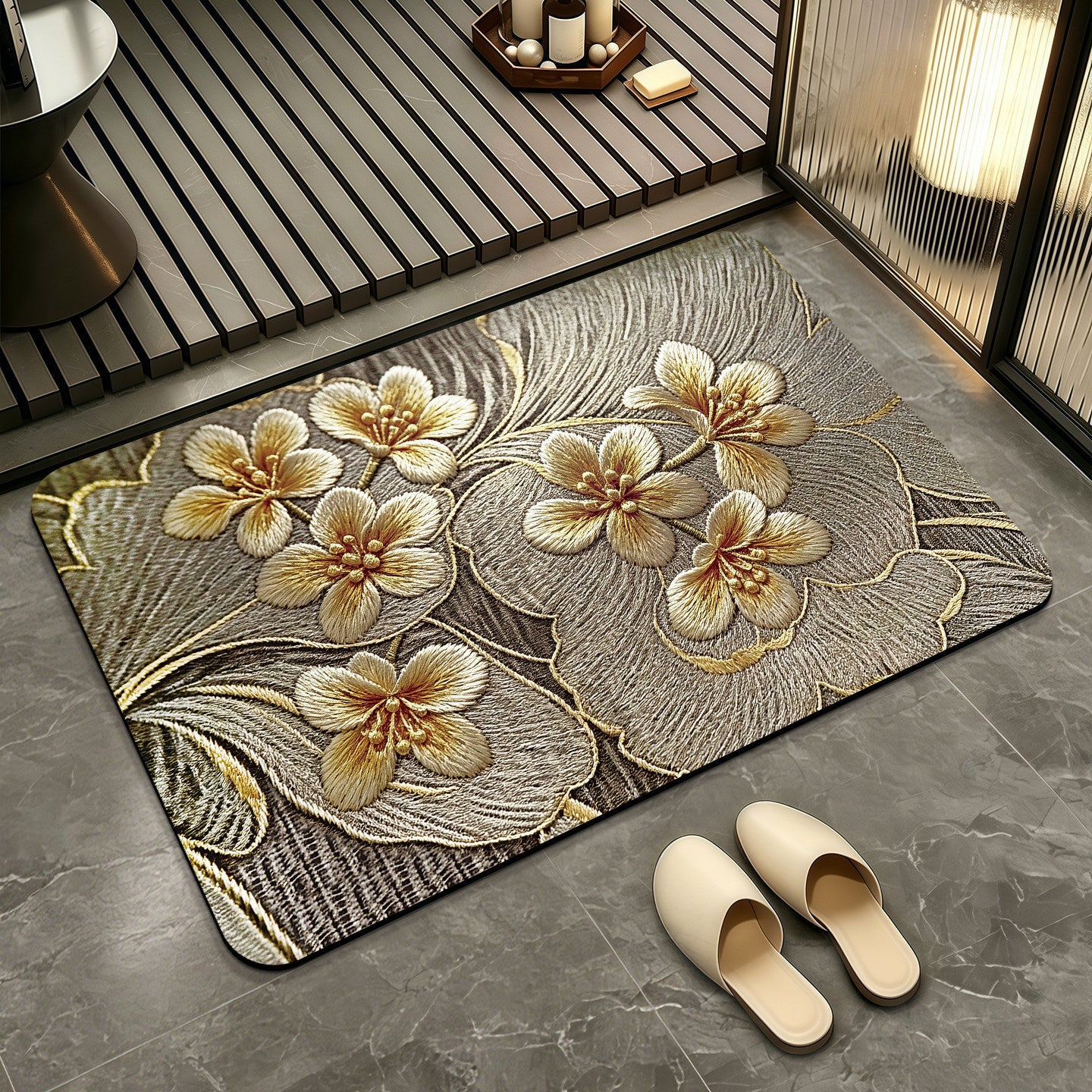 Elegante Blumenmuster-Badmatte Brehn