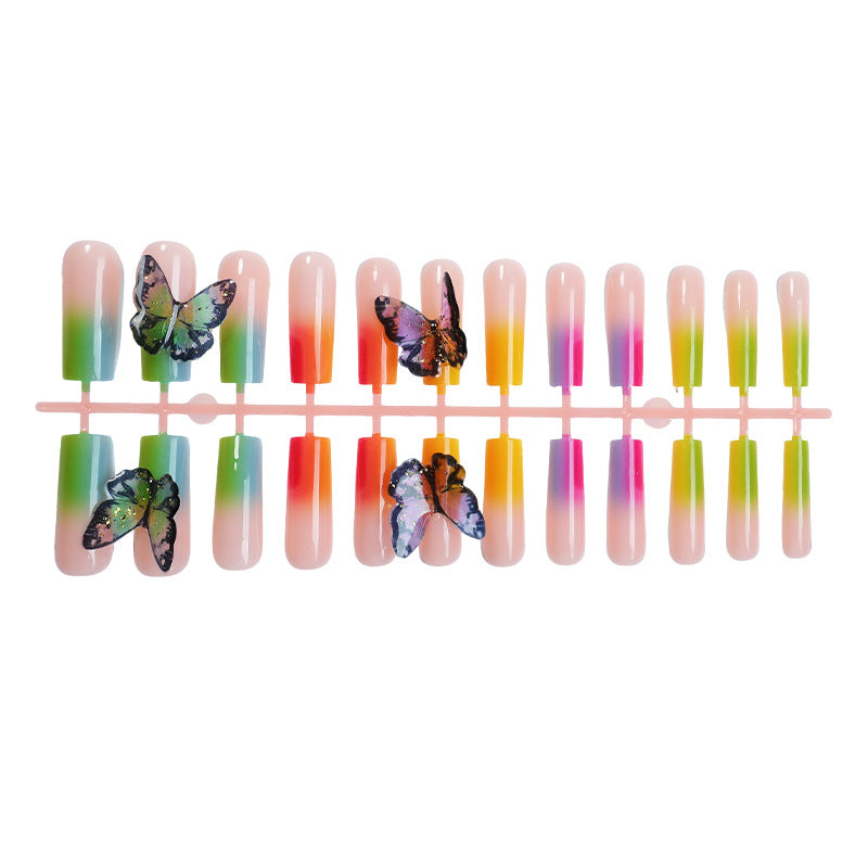 Künstlerisches Press-On Nagelset mit Schmetterlings- und Farbverlauf-Design Brehn
