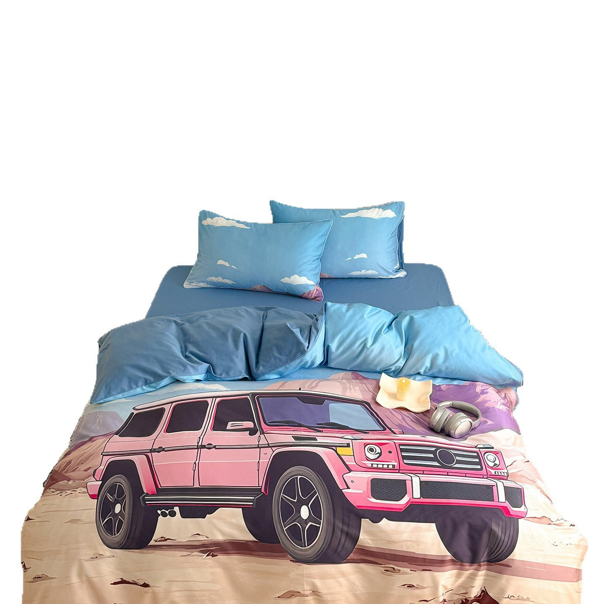 Abenteuer-Print Mikrofaser Bettbezug Set mit Off-Road Jeep Illustration