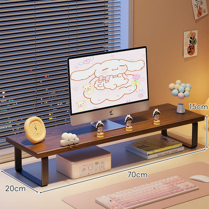 Erhöhter Monitorständer mit Holz-Optik-Oberfläche, Metallrahmen und Unterregal-Stauraum