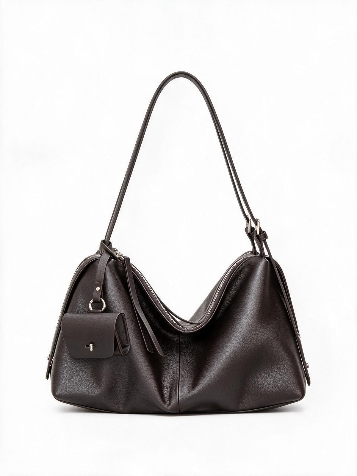 Lässige genarbte Hobo Schultertasche mit Reißverschluss oben und abnehmbarem Mini-Pouch