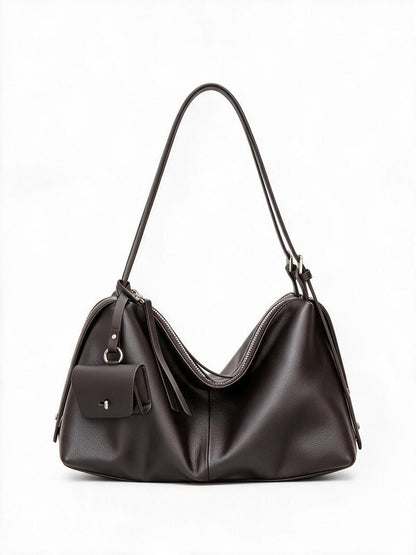 Lässige genarbte Hobo Schultertasche mit Reißverschluss oben und abnehmbarem Mini-Pouch